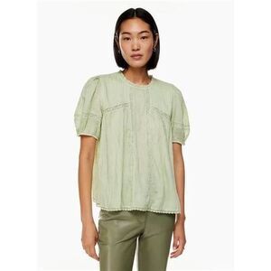 Aritzia Wilfred Wallflower YELLOW Lace Puff Short Sleeve Pleat Blouse Top XS